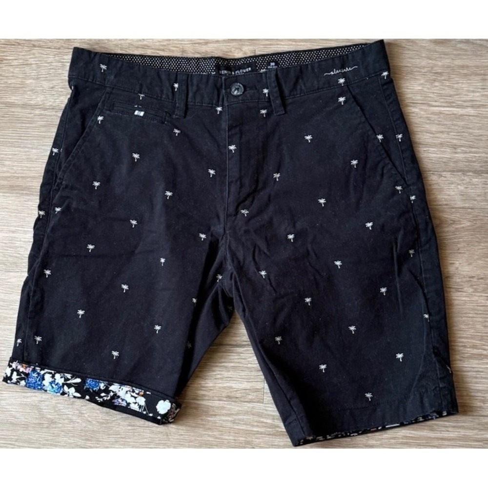 Denim & Flower Ricky Singh Black Chino Shorts Mens 30 Palm Tree Casual Cuffed